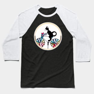 Black Cat on bike (gold frame circle) Baseball T-Shirt